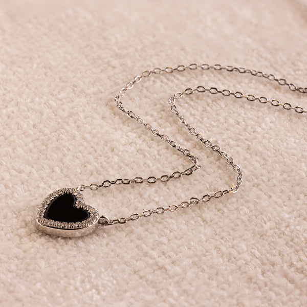 Pave Onyx Heart Necklace