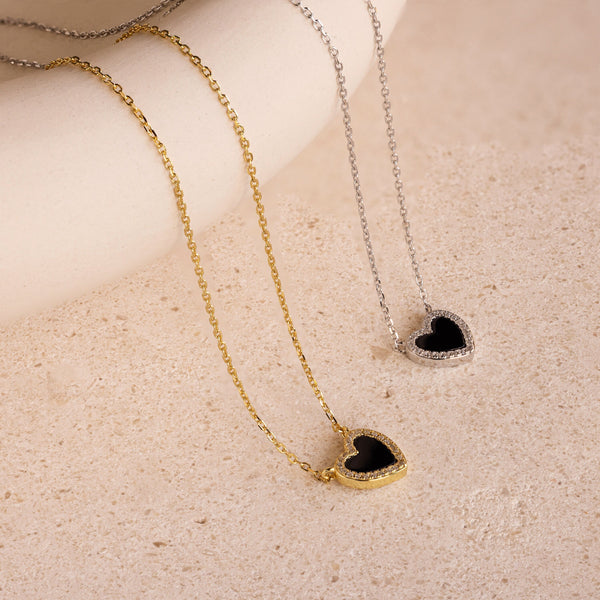 Pave Onyx Heart Necklace